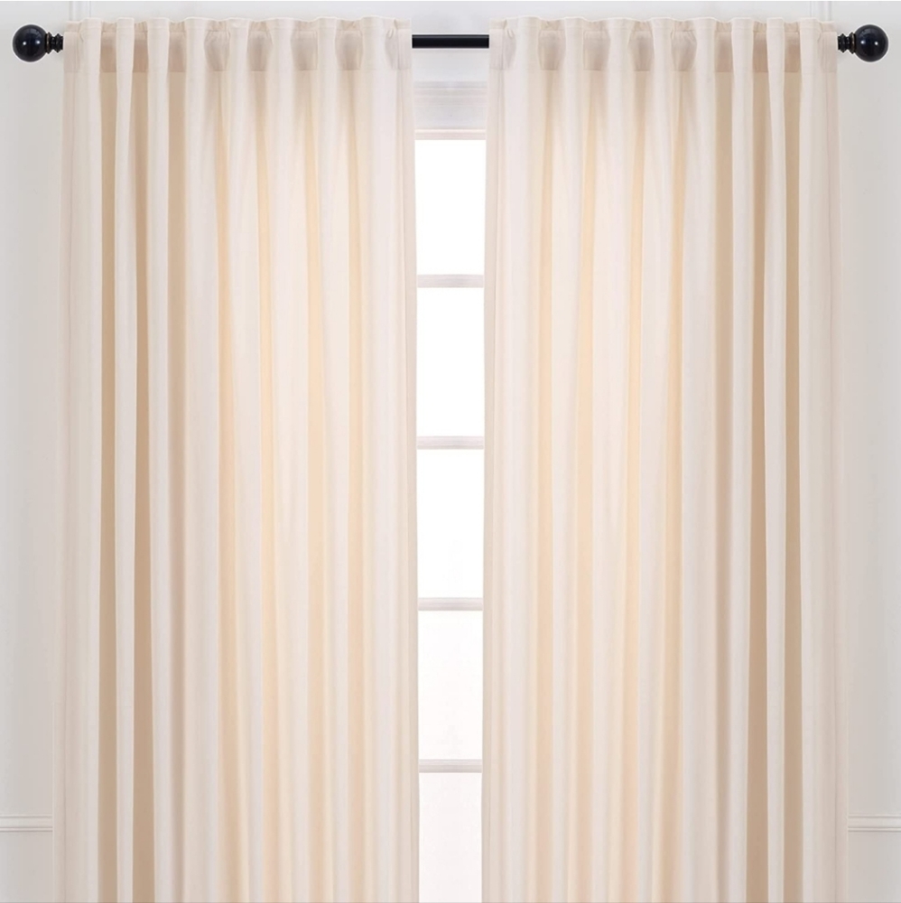Off White Velvet Room Darkening 2-Piece Curtain Panel Set